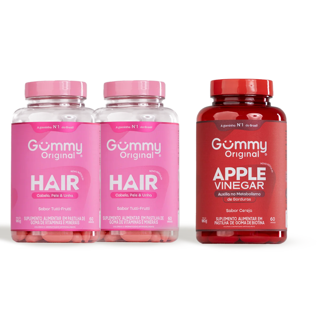 Kit com 2 potes de Gummy Hair e 1 Apple Vinegar de brinde