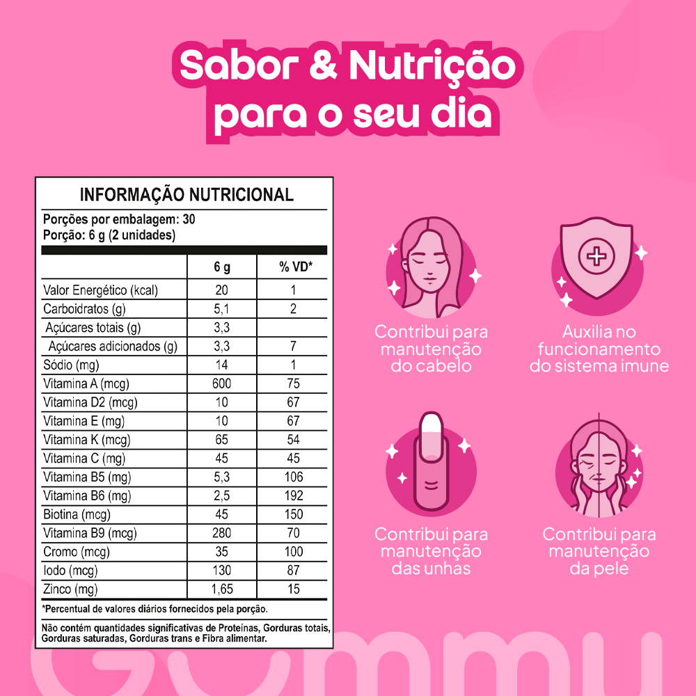 Tabela nutricional completa do Gummy Hair Tutti-Frutti